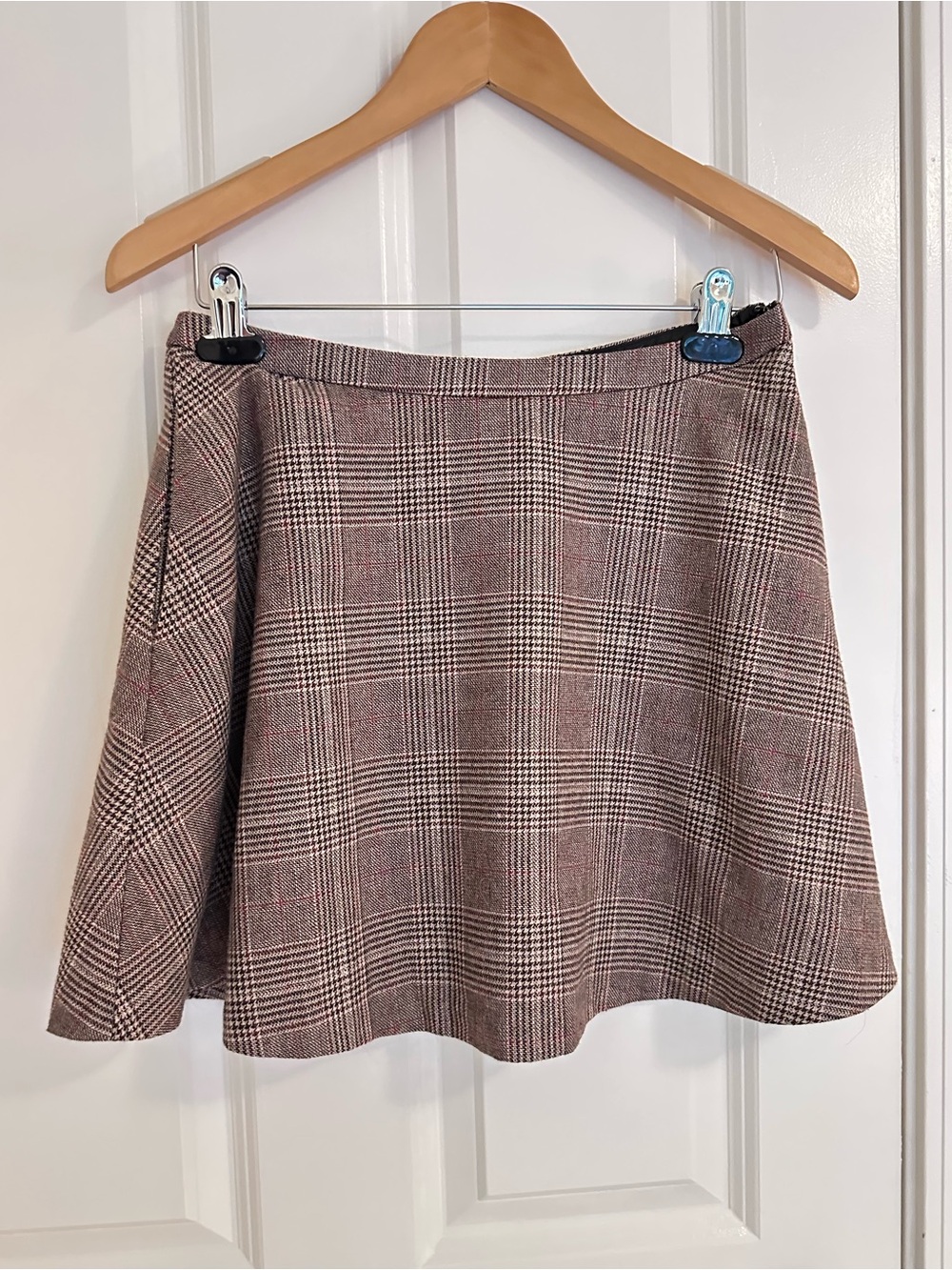 Like New - Reformation "Hanna" Wool Plaid Skirt in Light Brown, Sz 6
